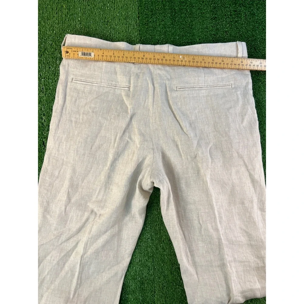 H&M Mens 38R Slim Fit 100% Linen Trousers Beige Oatmeal Summer Dress Pants 38x30